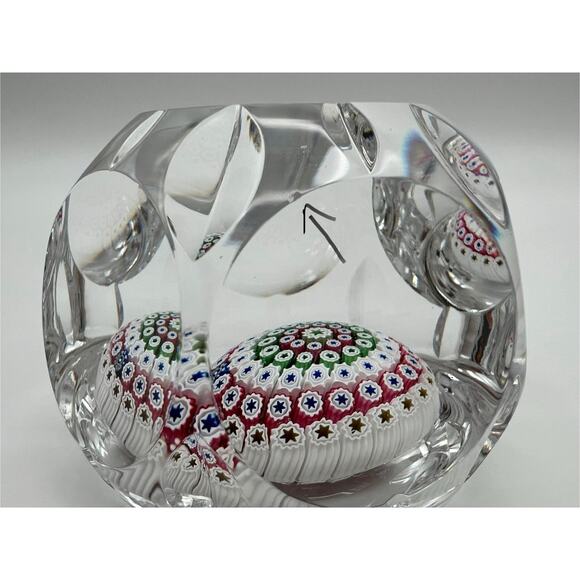 Whitefriars 1974 Faceted Pink Green Millefiori Art Glass Paperweight 3” England - Picture 13 of 13